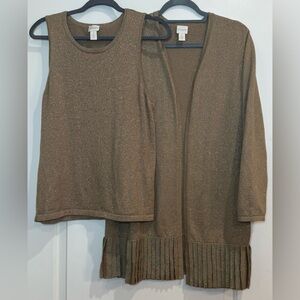 Chico’s gold shimmering sparkle long cardigan with matching tank. Size 2